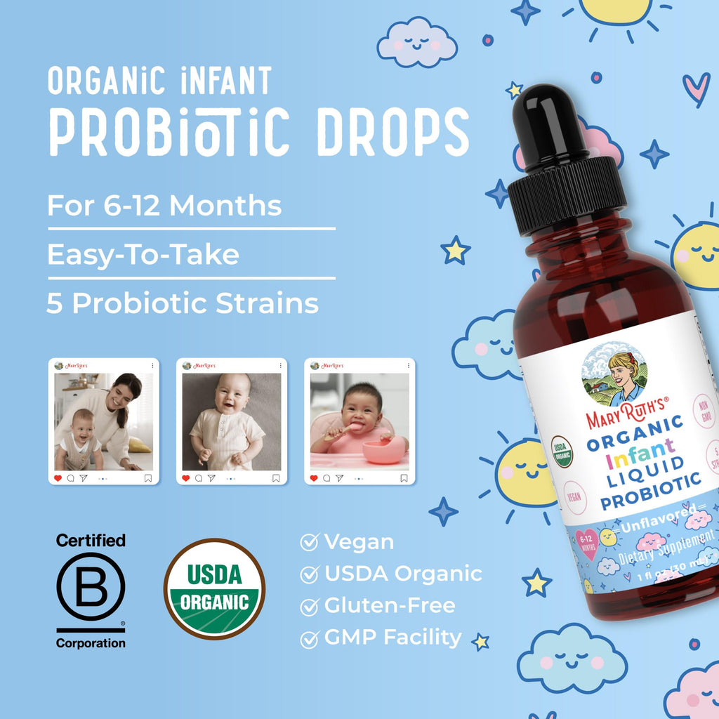 MaryRuth Organics USDA Organic Infant Liquid Probiotic Drops | Baby Essentials | Probiotics for Infants | Baby Probiotic Drops - FENGGESTORE20