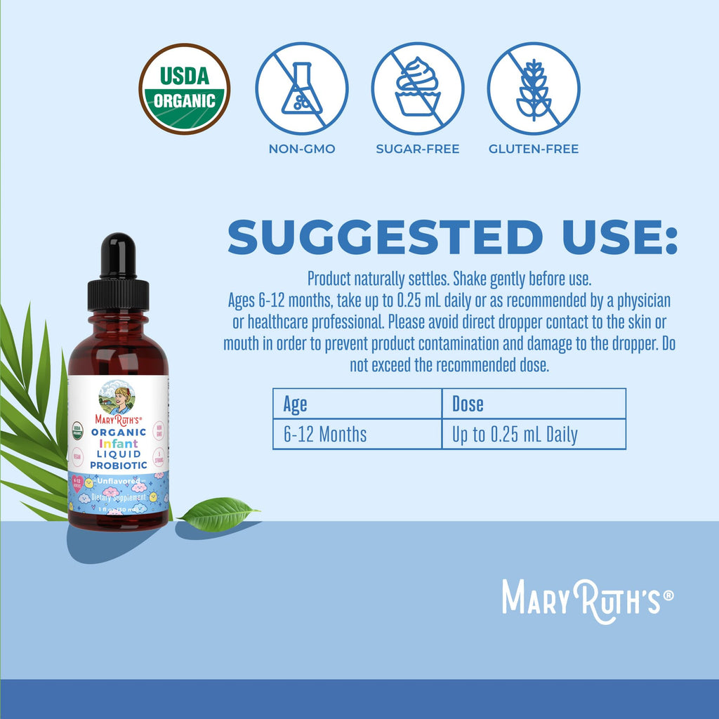 MaryRuth Organics USDA Organic Infant Liquid Probiotic Drops | Baby Essentials | Probiotics for Infants | Baby Probiotic Drops - FENGGESTORE20