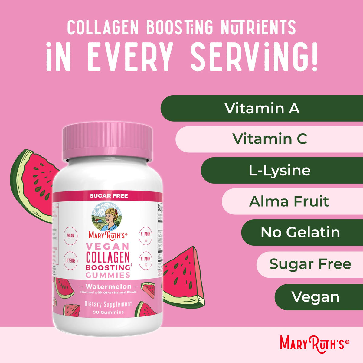 MaryRuth Organics Vegan Collagen for Women & Men, Collagen Boosting Gummies, Skin Care, Lysine, Vitamin C, Vitamin A, Amla, Supplement for Hair & Skin, Vegan, Non-GMO, Gluten Free, 90 Servings - FENGGESTORE20