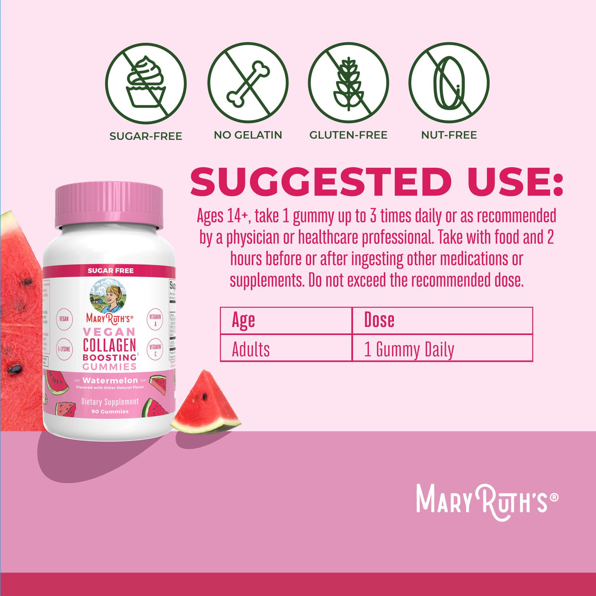 MaryRuth Organics Vegan Collagen for Women & Men, Collagen Boosting Gummies, Skin Care, Lysine, Vitamin C, Vitamin A, Amla, Supplement for Hair & Skin, Vegan, Non-GMO, Gluten Free, 90 Servings - FENGGESTORE20