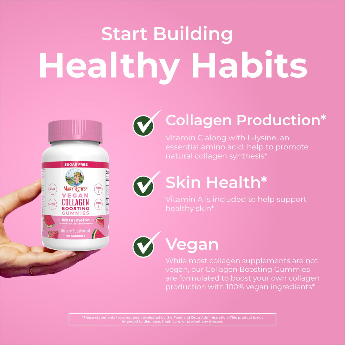 MaryRuth Organics Vegan Collagen for Women & Men, Collagen Boosting Gummies, Skin Care, Lysine, Vitamin C, Vitamin A, Amla, Supplement for Hair & Skin, Vegan, Non-GMO, Gluten Free, 90 Servings - FENGGESTORE20