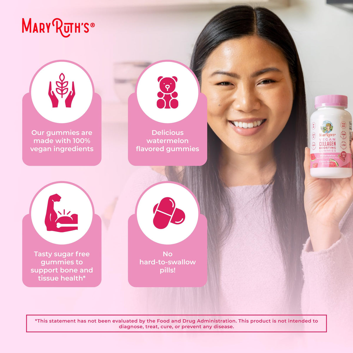 MaryRuth Organics Vegan Collagen for Women & Men, Collagen Boosting Gummies, Skin Care, Lysine, Vitamin C, Vitamin A, Amla, Supplement for Hair & Skin, Vegan, Non-GMO, Gluten Free, 90 Servings - FENGGESTORE20
