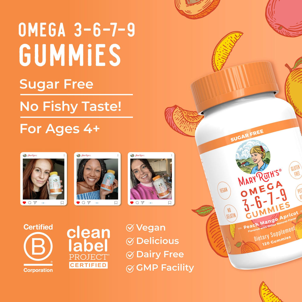 MaryRuth Organics Vegan Omega 3 6 7 9 Gummies | Up to 4 Month Supply | Omega 3 Supplement with Flaxseed Oil | Omega 3 Gummies - FENGGESTORE20