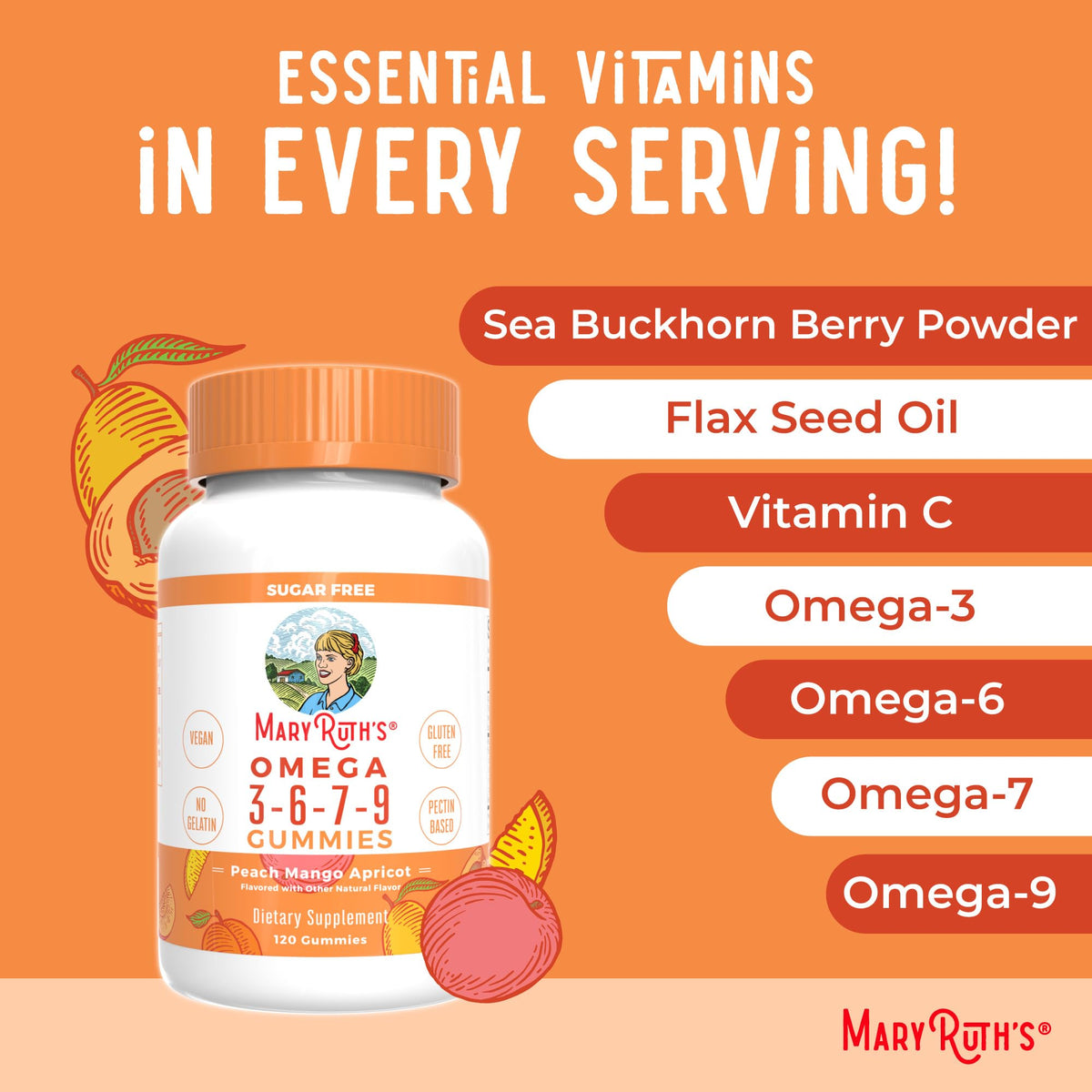 MaryRuth Organics Vegan Omega 3 6 7 9 Gummies | Up to 4 Month Supply | Omega 3 Supplement with Flaxseed Oil | Omega 3 Gummies - FENGGESTORE20
