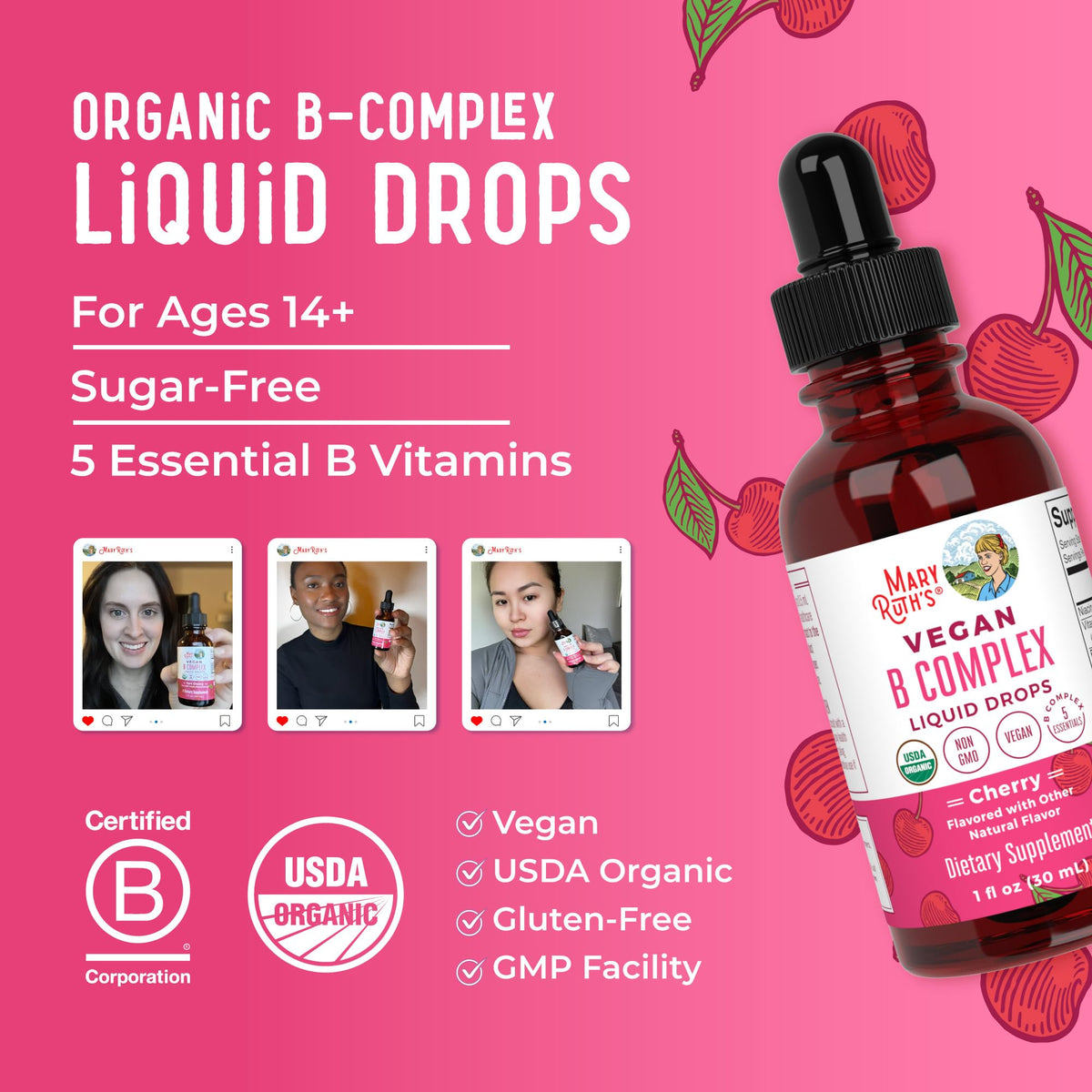 MaryRuth Organics Vitamin B Complex | B Vitamins Complex | Biotin | Vitamin B12 | Niacin | Folate | Metabolic Support Supplement | Vegan | USDA Organic - FENGGESTORE20