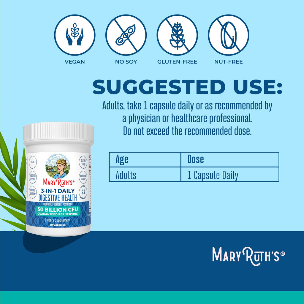 MARYRUTH'S 3-in-1 Probiotics for Digestive Health | Prebiotic & Postbiotic | Gut Health Supplement for Women & Men | 23 Unique Strains - FENGGESTORE20