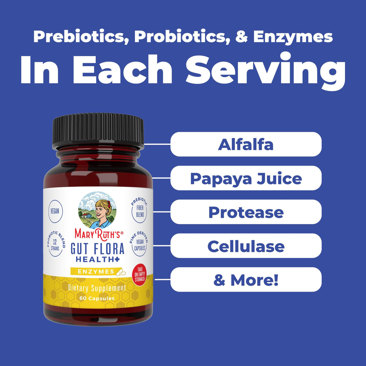 MaryRuth’s Gut Flora Health+ Enzymes | Prebiotic & Probiotic Digestive Enzymes for Healthy Gut Biome & Digestive Support | Gastrointestinal Health | CLP Certified - FENGGESTORE20