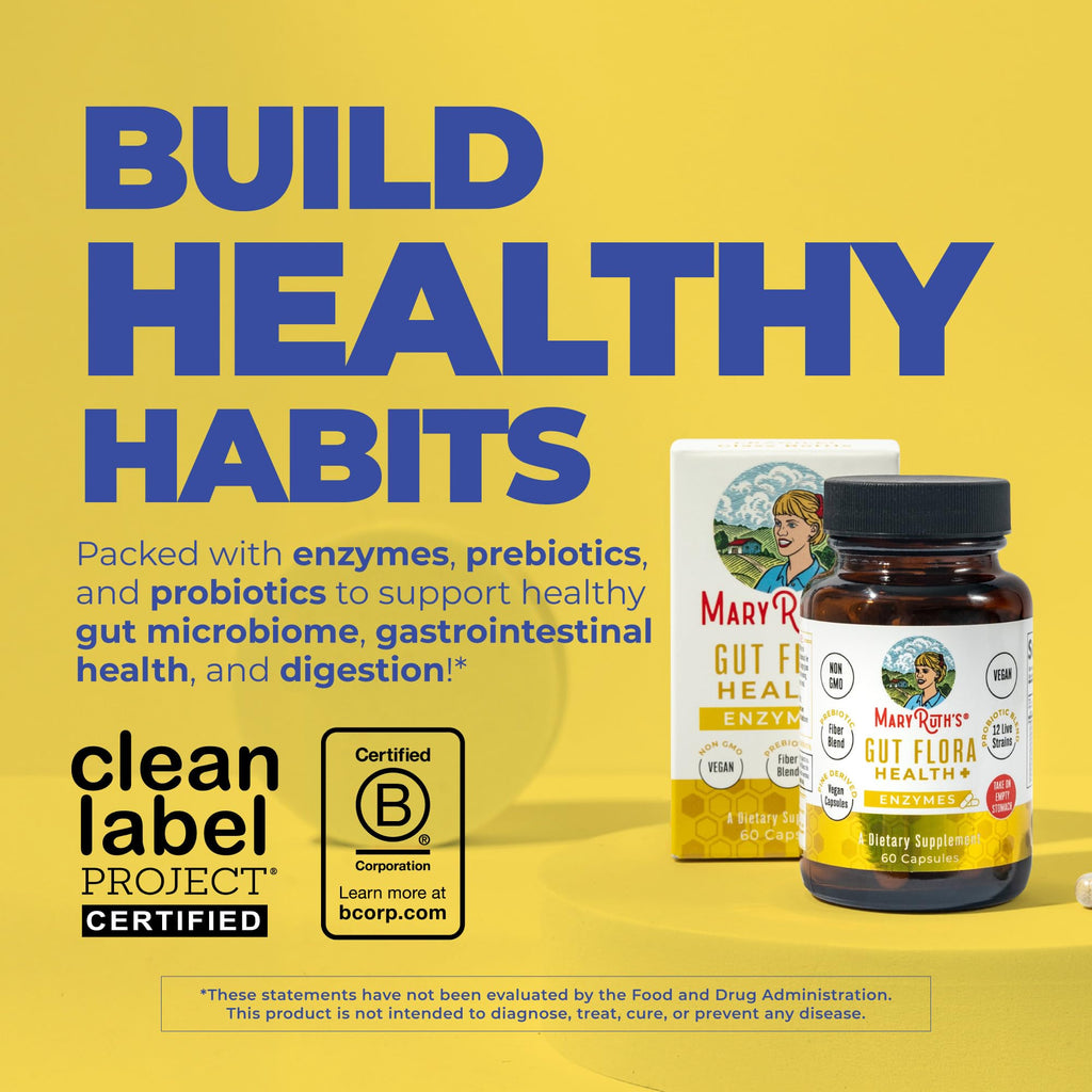 MaryRuth’s Gut Flora Health+ Enzymes | Prebiotic & Probiotic Digestive Enzymes for Healthy Gut Biome & Digestive Support | Gastrointestinal Health | CLP Certified - FENGGESTORE20