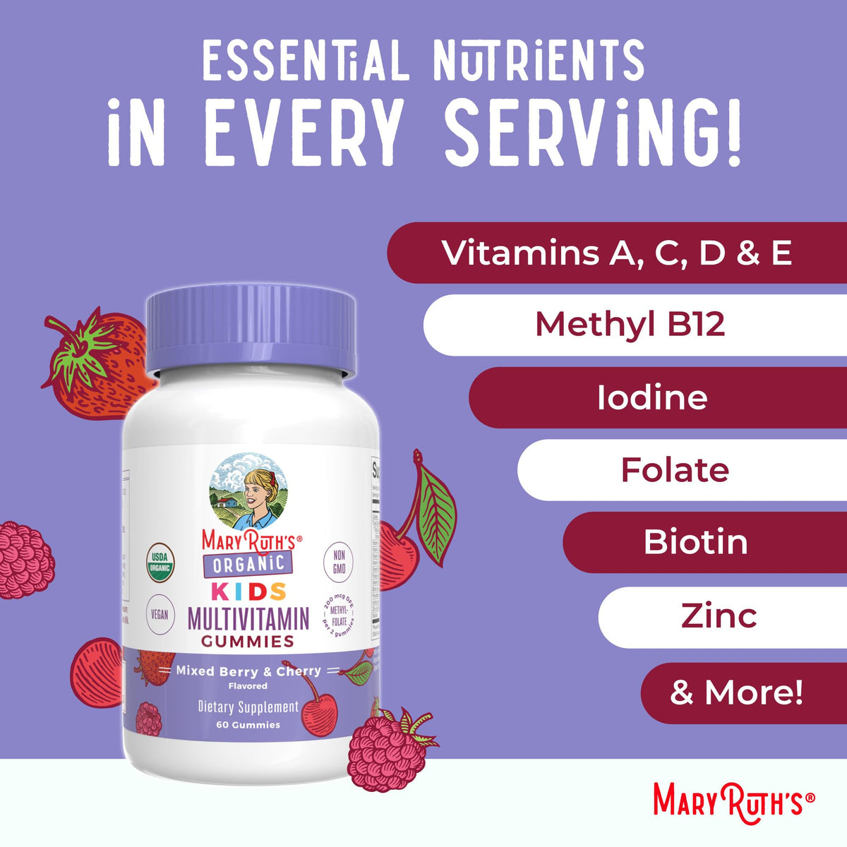 MARYRUTH'S Kids Vitamins | Multi | 1 Month Supply | Multivitamin Gummies for Ages 4+ | Multivitamin for Kids | Vegan | Only 2 Gummies a Day | 60 Count - FENGGESTORE20
