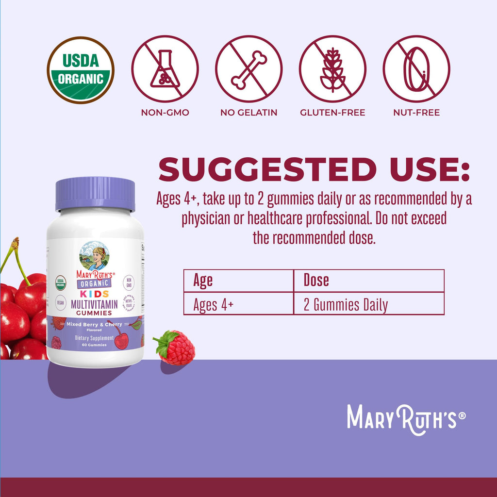 MARYRUTH'S Kids Vitamins | Multi | 1 Month Supply | Multivitamin Gummies for Ages 4+ | Multivitamin for Kids | Vegan | Only 2 Gummies a Day | 60 Count - FENGGESTORE20