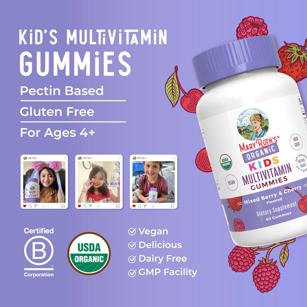 MARYRUTH'S Kids Vitamins | Multi | 1 Month Supply | Multivitamin Gummies for Ages 4+ | Multivitamin for Kids | Vegan | Only 2 Gummies a Day | 60 Count - FENGGESTORE20