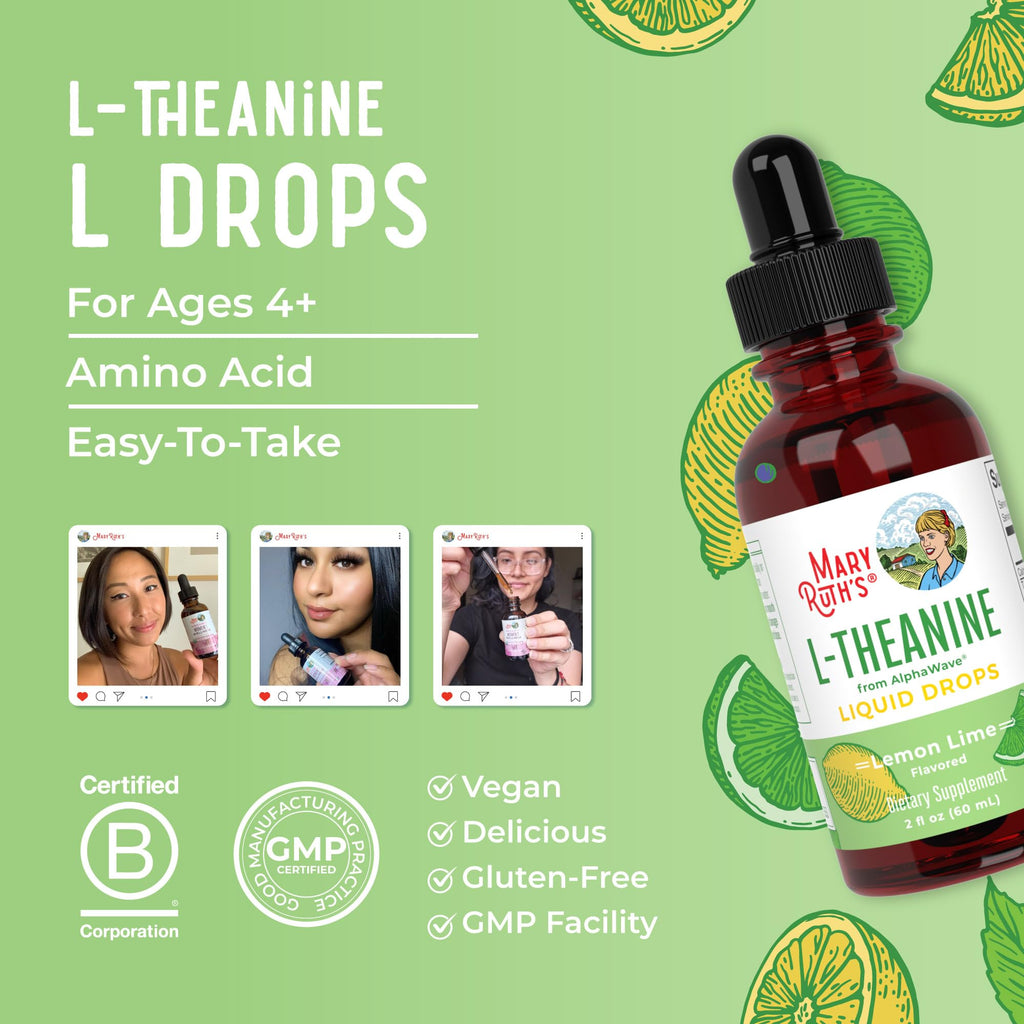 MaryRuth's L Theanine 200mg Liquid Drops | Mood Support for Adults & Kids | Focus Supplement | Natural Sleep Support | Vegan | Non-GMO | Gluten Free | 30 Servings - FENGGESTORE20