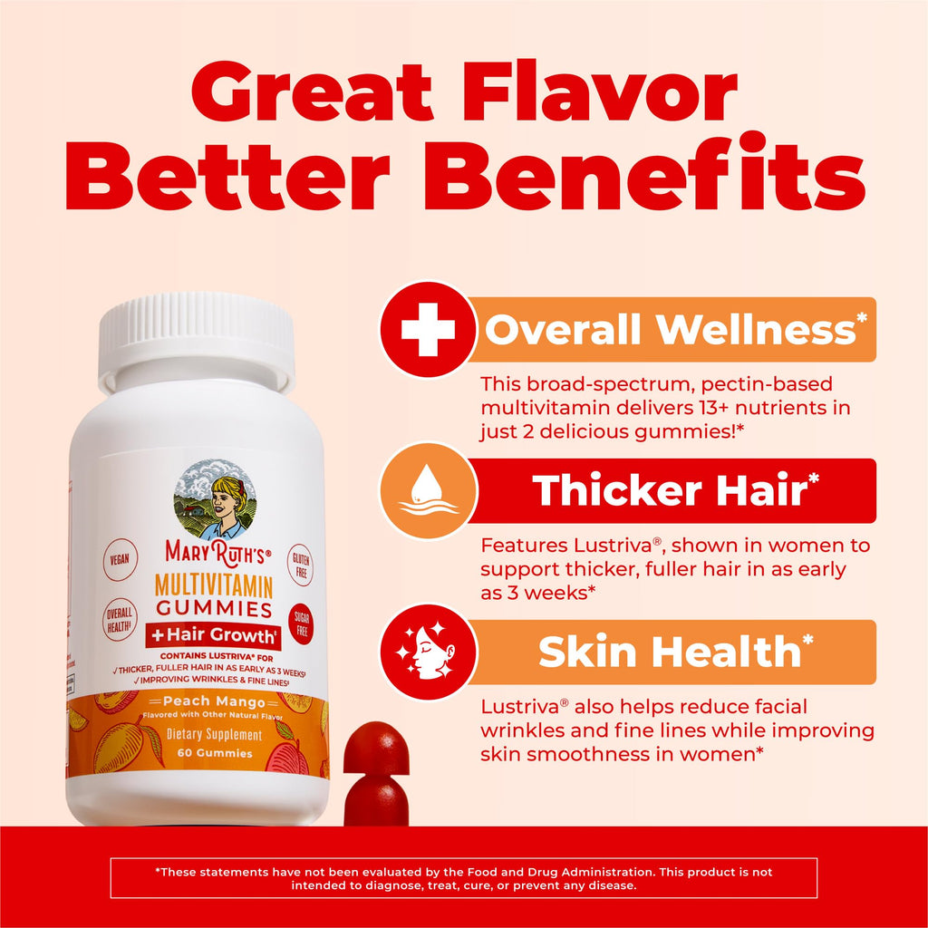 MaryRuth's Multivitamin + Hair Growth Gummies | with Lustriva® | Biotin 10000mcg | B Vitamins | Formulated for Thicker Hair, Wrinkles, Fine Line - FENGGESTORE20