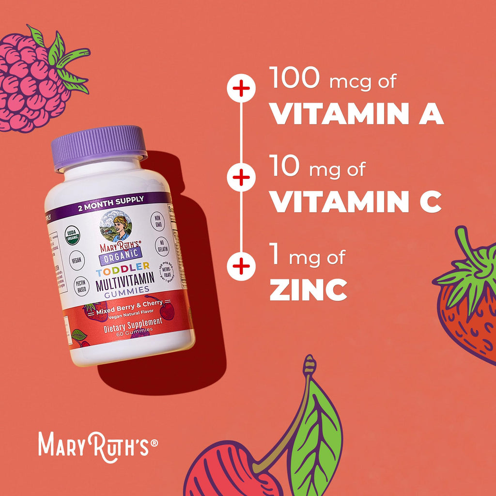 MARYRUTH'S Organic Toddler Multivitamin Gummies | Ages 4+ | Vitamin A, C, D, E, B6, B12, Biotin, Iodine, Zinc | Immunity | Bone & Teeth Health - FENGGESTORE20