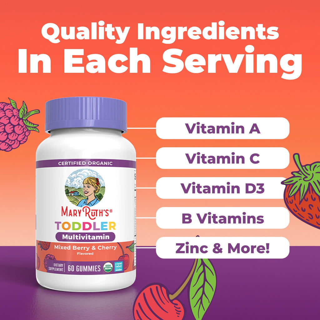 MARYRUTH'S Organic Toddler Multivitamin Gummies | Ages 4+ | Vitamin A, C, D, E, B6, B12, Biotin, Iodine, Zinc | Immunity | Bone & Teeth Health - FENGGESTORE20