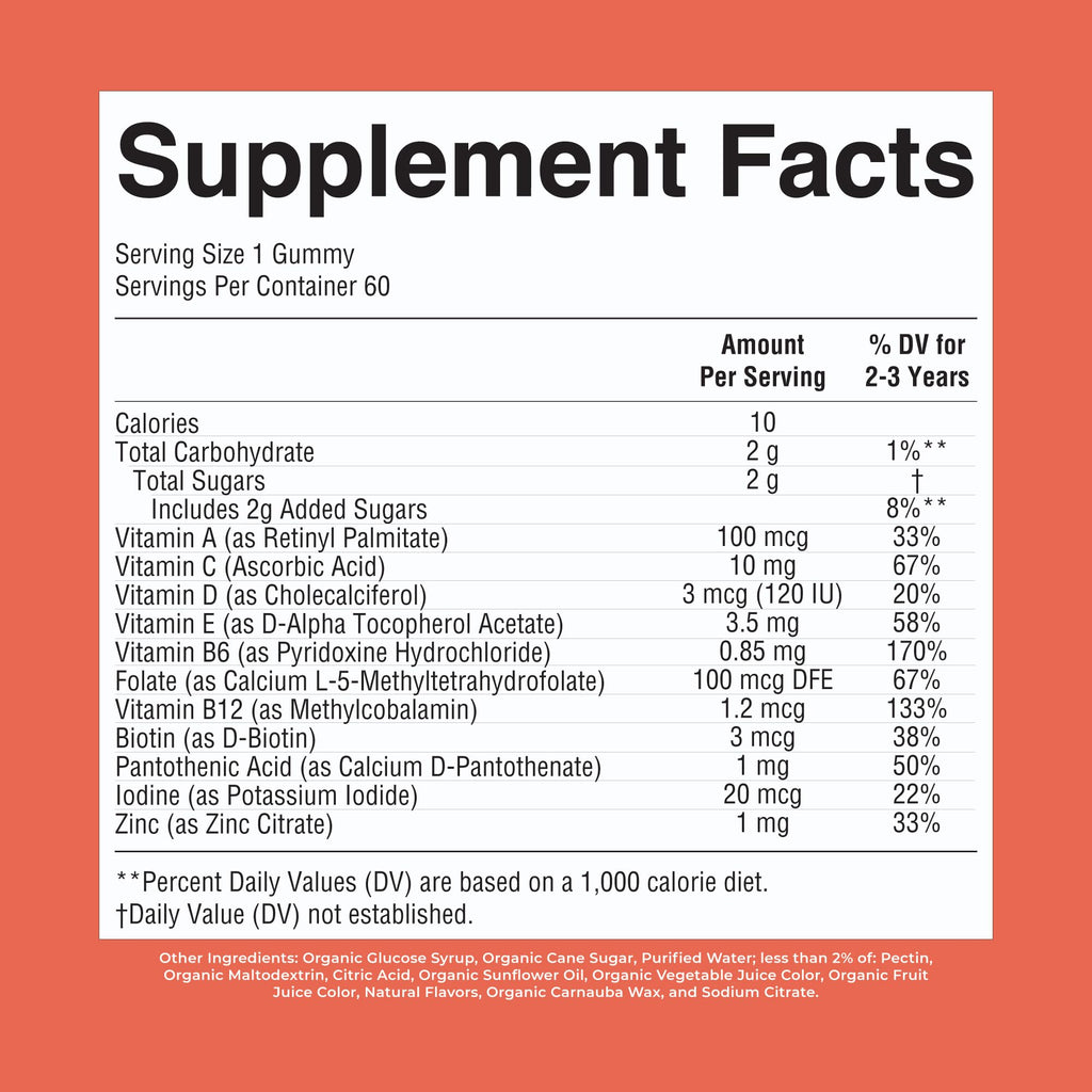 MARYRUTH'S Organic Toddler Multivitamin Gummies | Ages 4+ | Vitamin A, C, D, E, B6, B12, Biotin, Iodine, Zinc | Immunity | Bone & Teeth Health - FENGGESTORE20