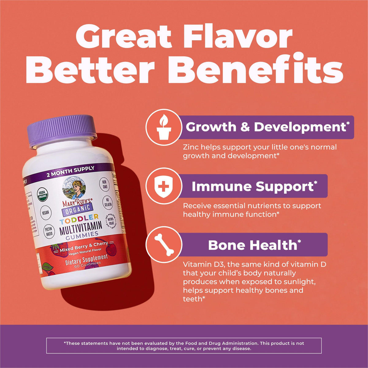 MARYRUTH'S Organic Toddler Multivitamin Gummies | Ages 4+ | Vitamin A, C, D, E, B6, B12, Biotin, Iodine, Zinc | Immunity | Bone & Teeth Health - FENGGESTORE20