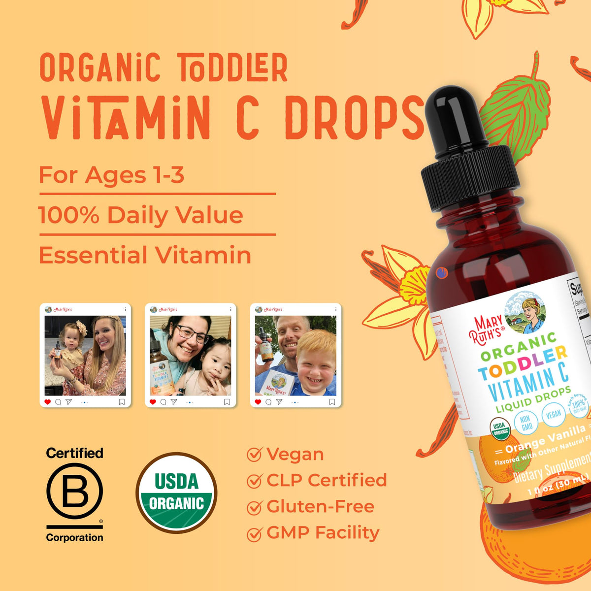 MARYRUTH'S Organic Toddler Vitamin C Drops for Immunity | Ages 1-3 Years | 15 mg Per Serving | Vitamin C for Immune Support & Overall Health | Vegan | Sugar Free - FENGGESTORE20