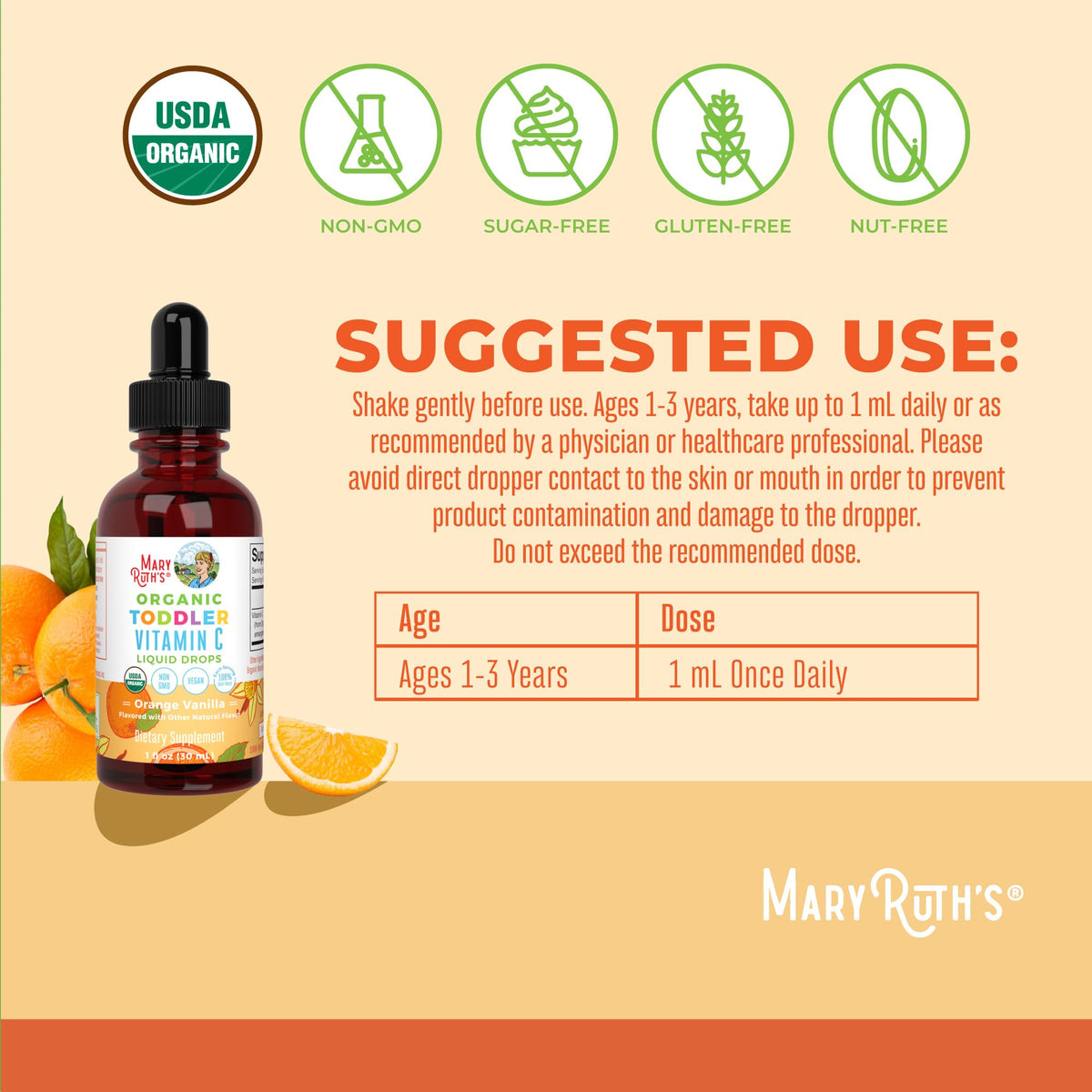MARYRUTH'S Organic Toddler Vitamin C Drops for Immunity | Ages 1-3 Years | 15 mg Per Serving | Vitamin C for Immune Support & Overall Health | Vegan | Sugar Free - FENGGESTORE20