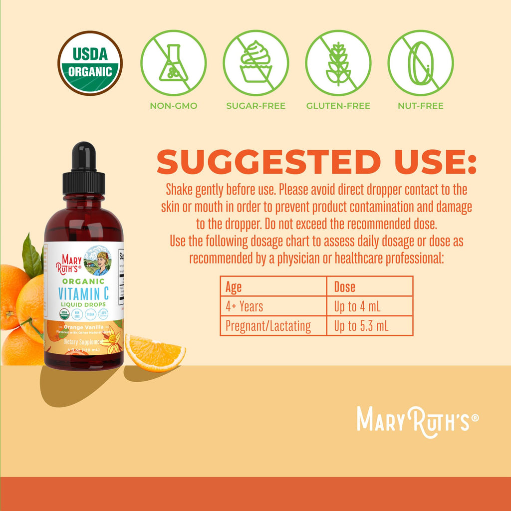 MARYRUTH'S Organic Vitamin C Supplement | Liquid Vitamin C Liquid Drops for Adults & Kids | Immune Support Supplement for Overall Health - FENGGESTORE20
