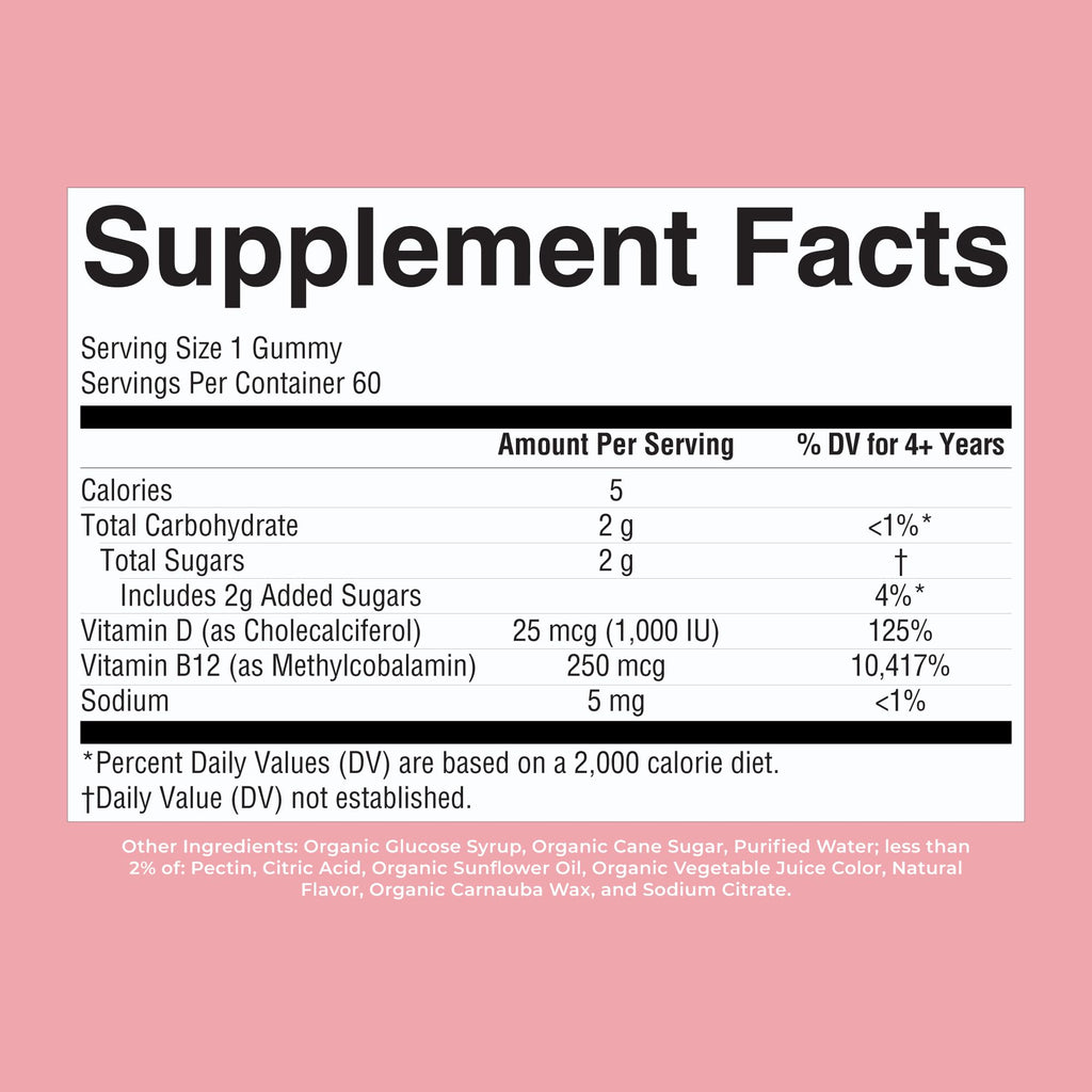 MARYRUTH'S Organic Vitamin D3 + B12 Gummies for Ages 4+ | Bone Health | Immune Support | Energy Metabolism | Cognitive Function | Vegan | Non-GMO - FENGGESTORE20