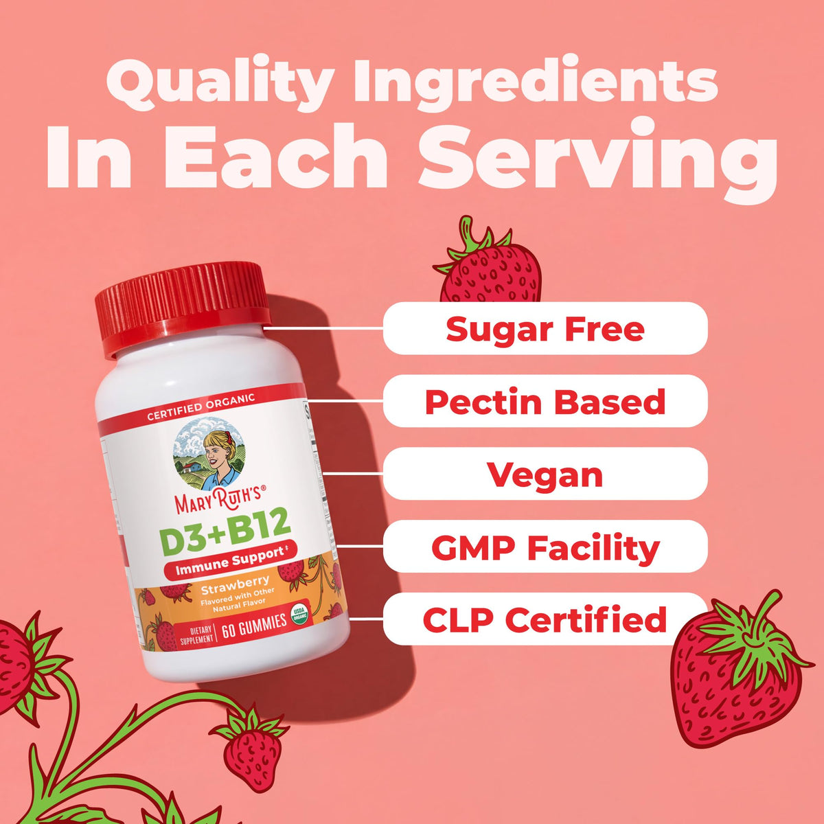 MARYRUTH'S Organic Vitamin D3 + B12 Gummies for Ages 4+ | Bone Health | Immune Support | Energy Metabolism | Cognitive Function | Vegan | Non-GMO - FENGGESTORE20