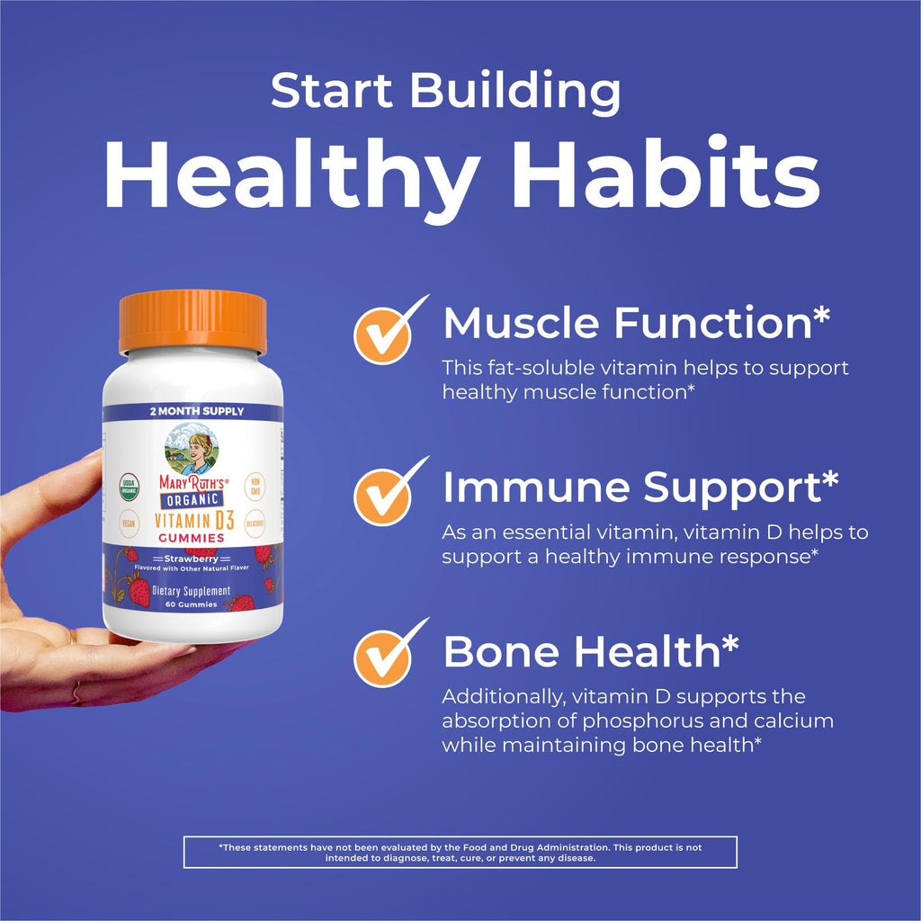 MARYRUTH'S Organic Vitamin D3 Gummies | 1000 IU | USDA Organic | Immune Support| Bone Health | Muscle Function | for Adults & Kids Ages 2+ - FENGGESTORE20