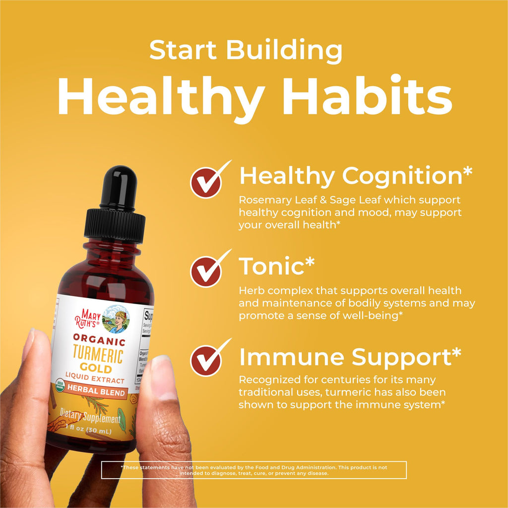 MARYRUTH'S Organics USDA Turmeric Gold Liquid Drops | Herbal Blend | Turmeric Curcumin | Black Pepper | Cassia Cinnamon Bark | Ginger Root | Immune Support - FENGGESTORE20