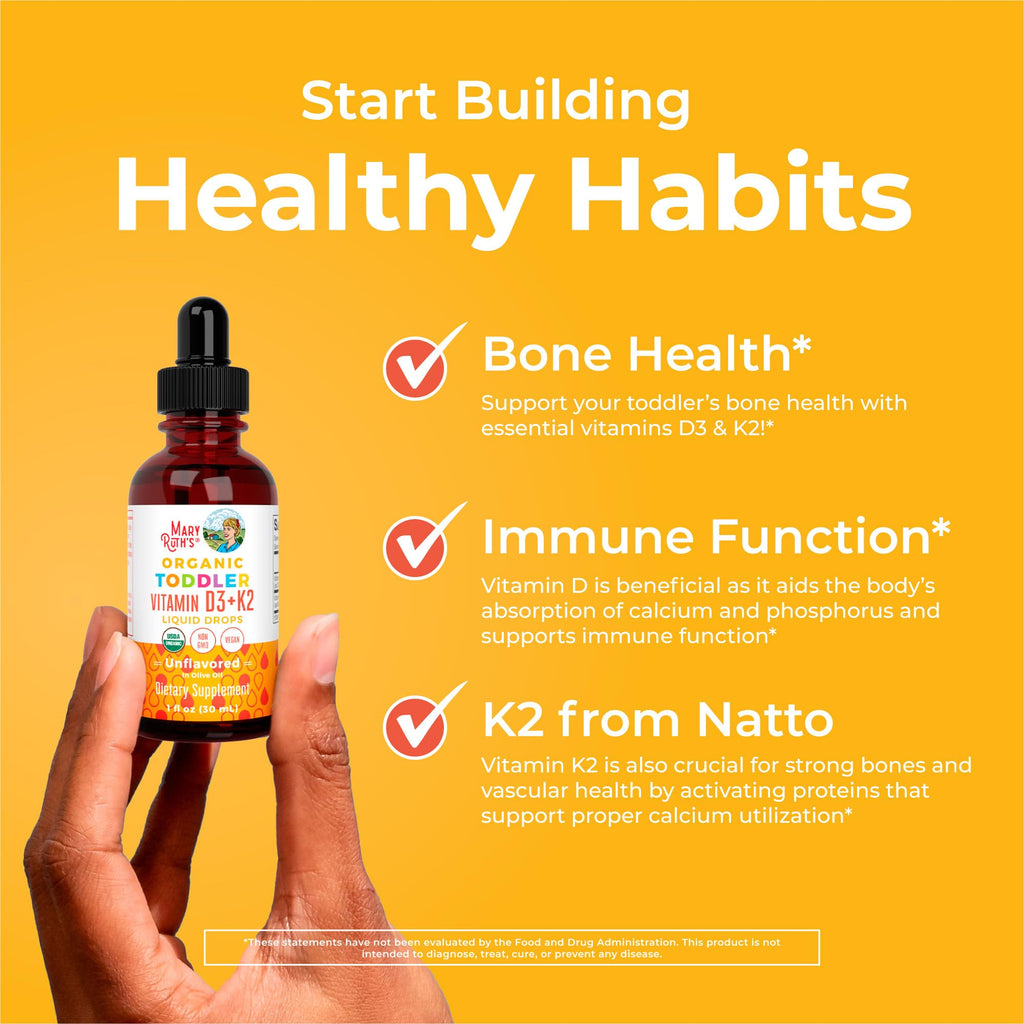 MARYRUTH'S Organics Vitamin D3 | Vitamin K2 | Vitamin D3 K2 Drops | K2 D3 Vitamin Liquid Supplement for Toddlers | Kids Supplement for Calcium Absorption - FENGGESTORE20