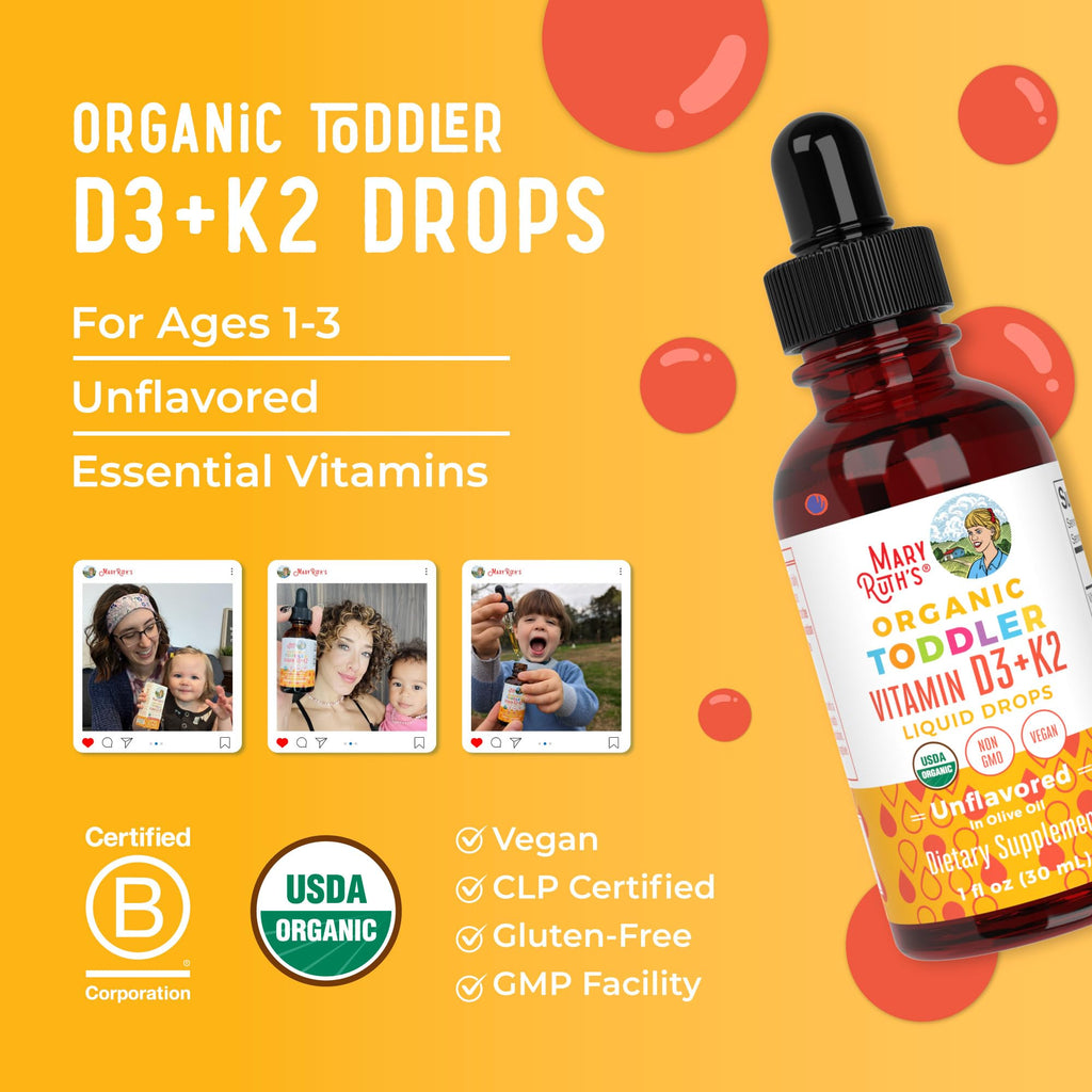 MARYRUTH'S Organics Vitamin D3 | Vitamin K2 | Vitamin D3 K2 Drops | K2 D3 Vitamin Liquid Supplement for Toddlers | Kids Supplement for Calcium Absorption - FENGGESTORE20