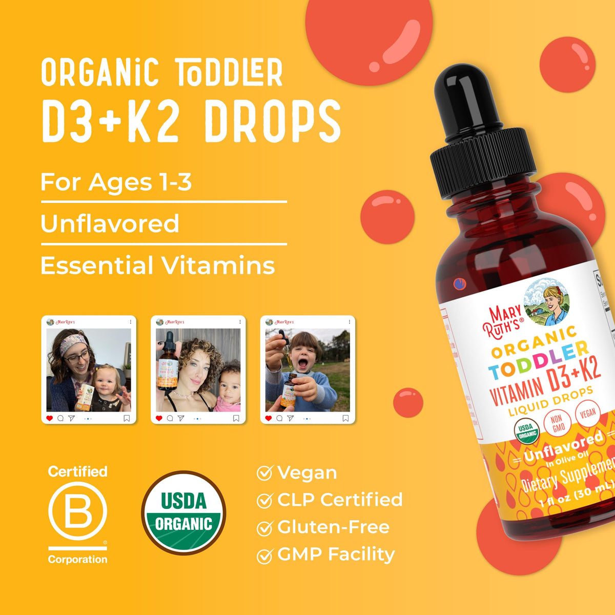 MARYRUTH'S Organics Vitamin D3 | Vitamin K2 | Vitamin D3 K2 Drops | K2 D3 Vitamin Liquid Supplement for Toddlers | Kids Supplement for Calcium Absorption - FENGGESTORE20