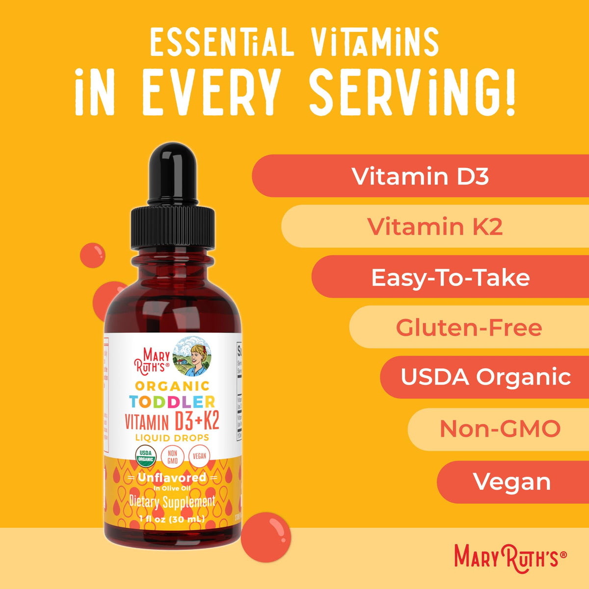 MARYRUTH'S Organics Vitamin D3 | Vitamin K2 | Vitamin D3 K2 Drops | K2 D3 Vitamin Liquid Supplement for Toddlers | Kids Supplement for Calcium Absorption - FENGGESTORE20