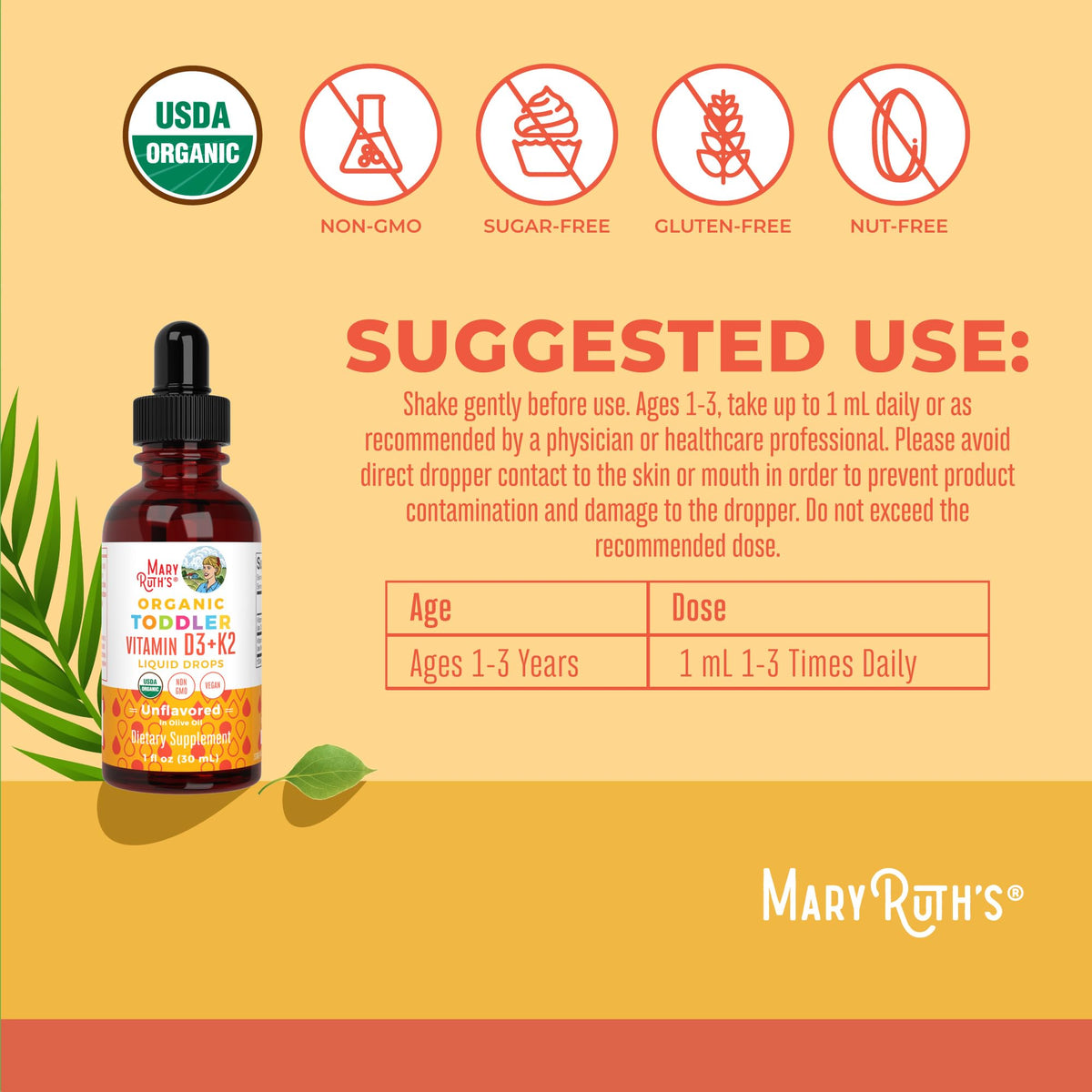 MARYRUTH'S Organics Vitamin D3 | Vitamin K2 | Vitamin D3 K2 Drops | K2 D3 Vitamin Liquid Supplement for Toddlers | Kids Supplement for Calcium Absorption - FENGGESTORE20