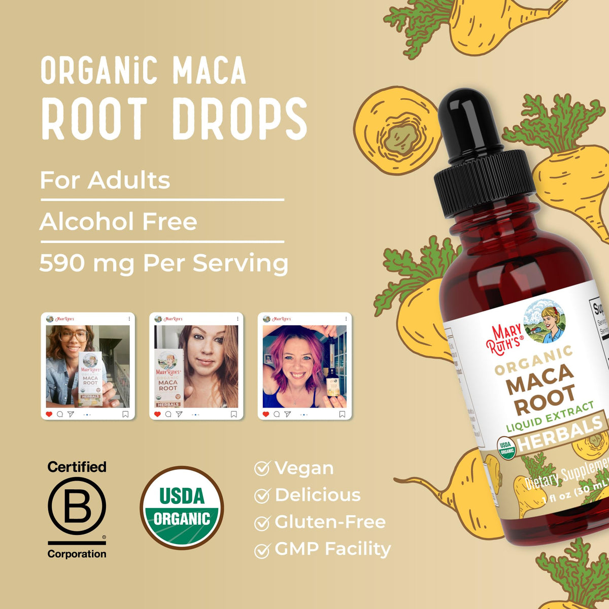 MARYRUTH'S USDA Organic Maca Root Liquid Drops | Vegan | Non-GMO | Gluten Free | Alcohol Free | 1 Fl Oz - FENGGESTORE20