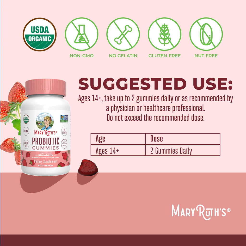 MARYRUTH'S USDA Organic Probiotic Gummies Probiotic Digestive Support | Immune Support | Digestive & Gut Health Supplement | 5 Billion CFU - FENGGESTORE20