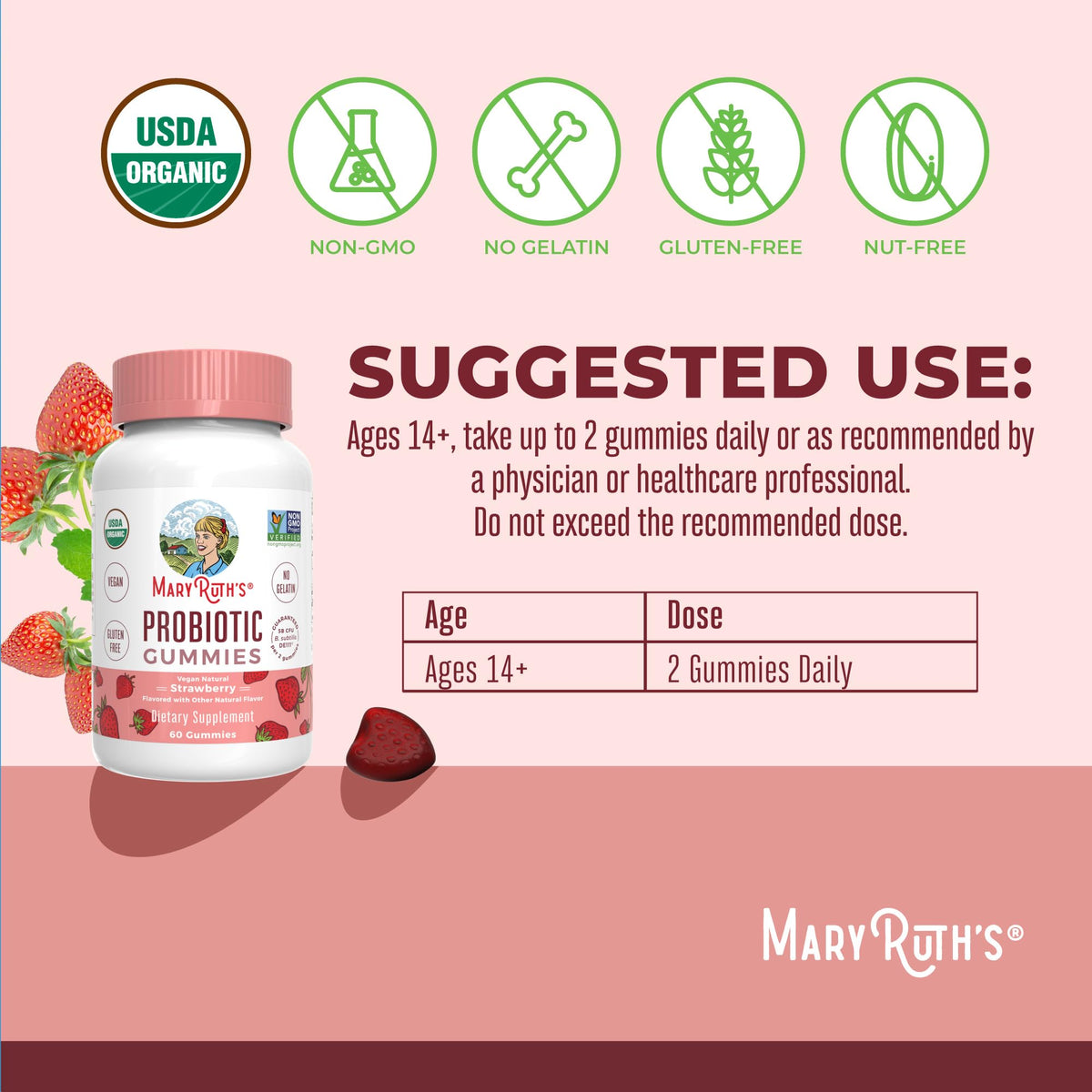 MARYRUTH'S USDA Organic Probiotic Gummies Probiotic Digestive Support | Immune Support | Digestive & Gut Health Supplement | 5 Billion CFU - FENGGESTORE20