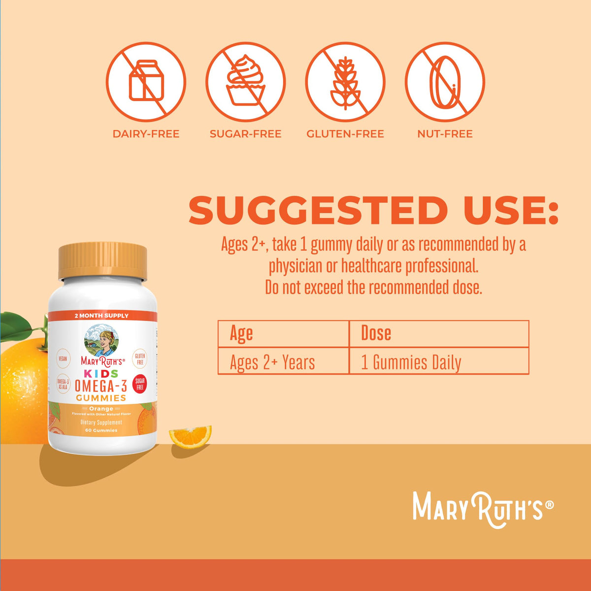 MARYRUTH'S Vegan Omega 3 Gummies for Kids 2+, 2 Month Supply, Sugar Free, Omega 3 Supplement with Vitamin C, Flaxseed Oil, Immune Support - FENGGESTORE20