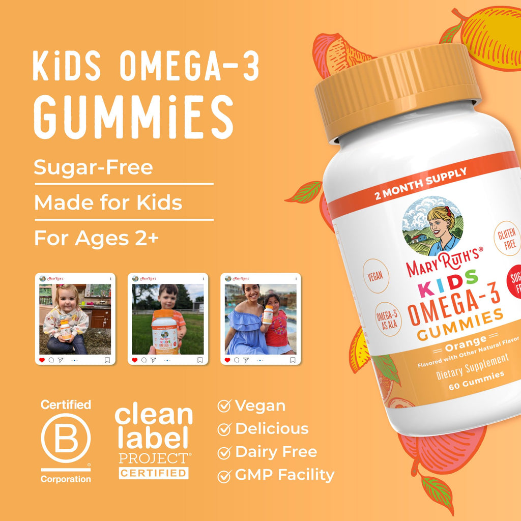 MARYRUTH'S Vegan Omega 3 Gummies for Kids 2+, 2 Month Supply, Sugar Free, Omega 3 Supplement with Vitamin C, Flaxseed Oil, Immune Support - FENGGESTORE20