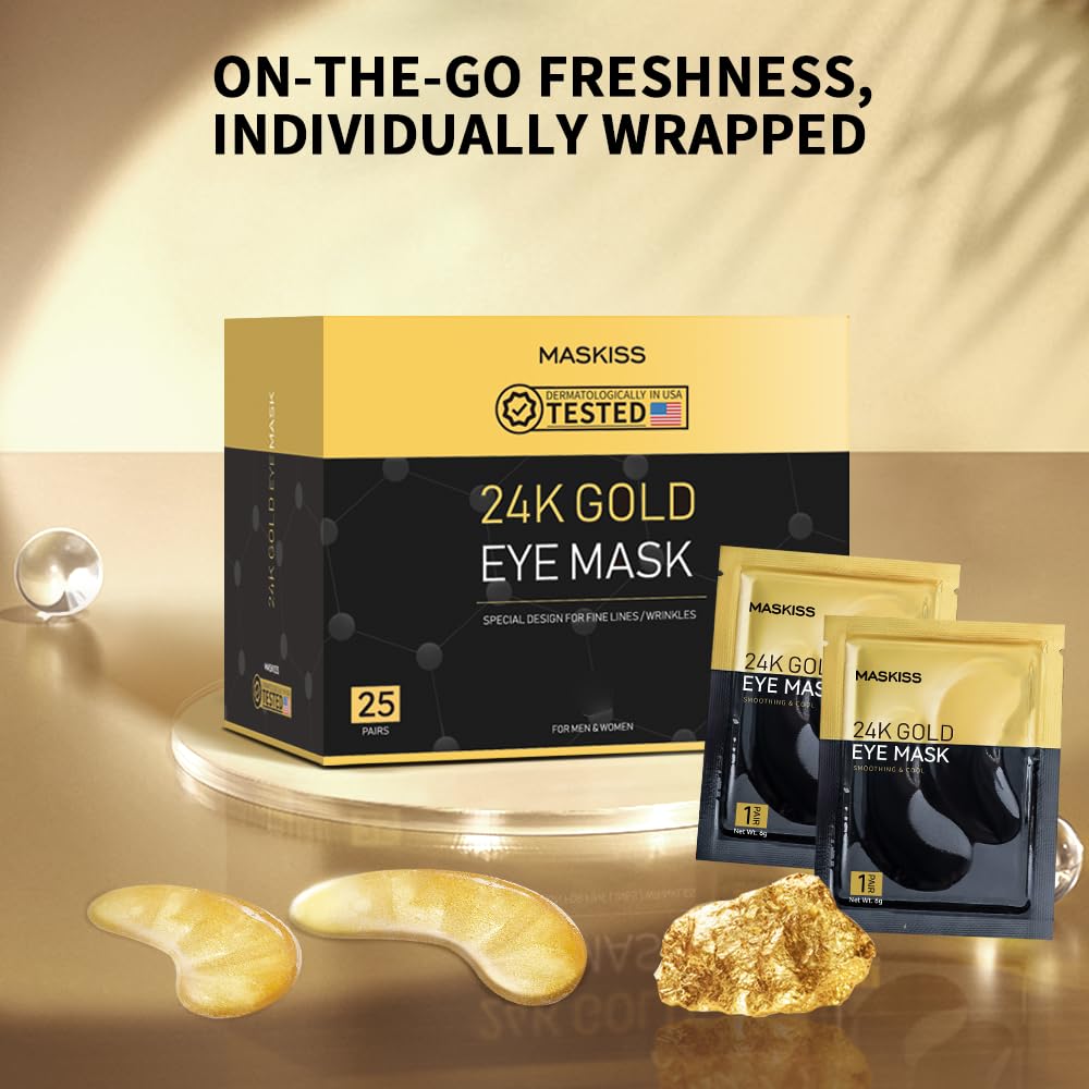 Maskiss 24k Gold Under Eye Patches (25 Pairs), eye mask, Collagen Skin Care Products - FENGGESTORE20