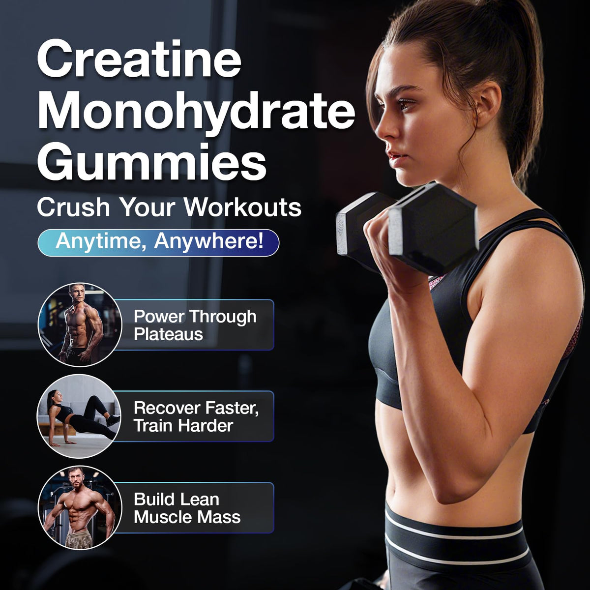 MaxHemp Creatine Gummies for Men & Women - Creatine Monohydrate Gummies 5g, Muscle Builder, Energy Boost & Pre-Workout Supplement, - FENGGESTORE20