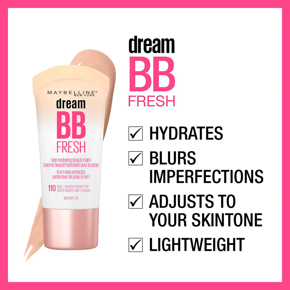 Maybelline Dream Fresh Skin Hydrating BB cream, 8-in-1 Skin Perfecting Beauty Balm with Broad Spectrum SPF 30 - FENGGESTORE20