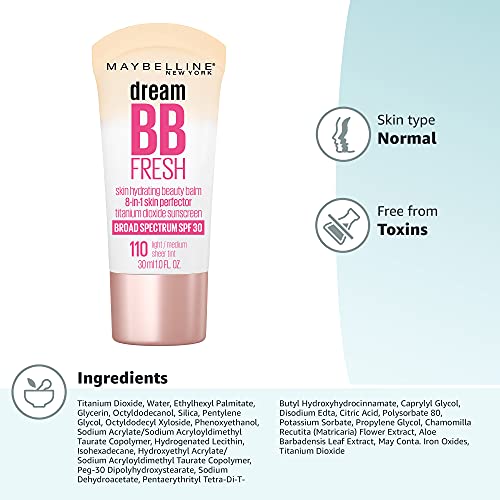 Maybelline Dream Fresh Skin Hydrating BB cream, 8-in-1 Skin Perfecting Beauty Balm with Broad Spectrum SPF 30 - FENGGESTORE20