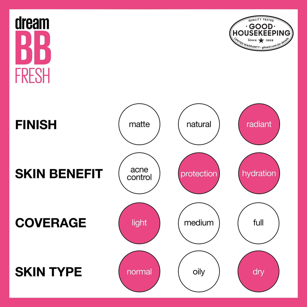 Maybelline Dream Fresh Skin Hydrating BB cream, 8-in-1 Skin Perfecting Beauty Balm with Broad Spectrum SPF 30 - FENGGESTORE20