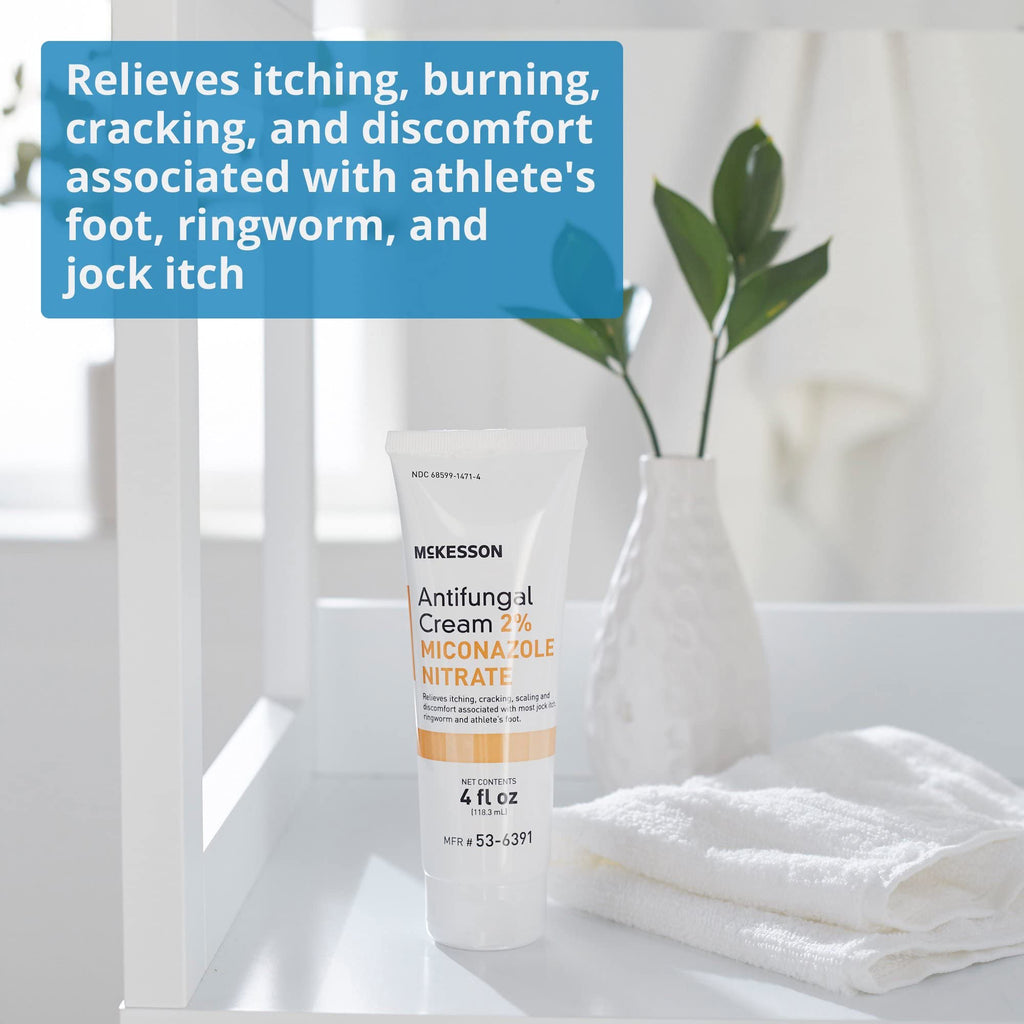McKesson Antifungal Cream, 2% Miconazole Nitrate - Relieves Itching, Burning, Cracking from Jock Itch, Ringworm and Athlete Foot - 4 oz., 1 Count - FENGGESTORE20