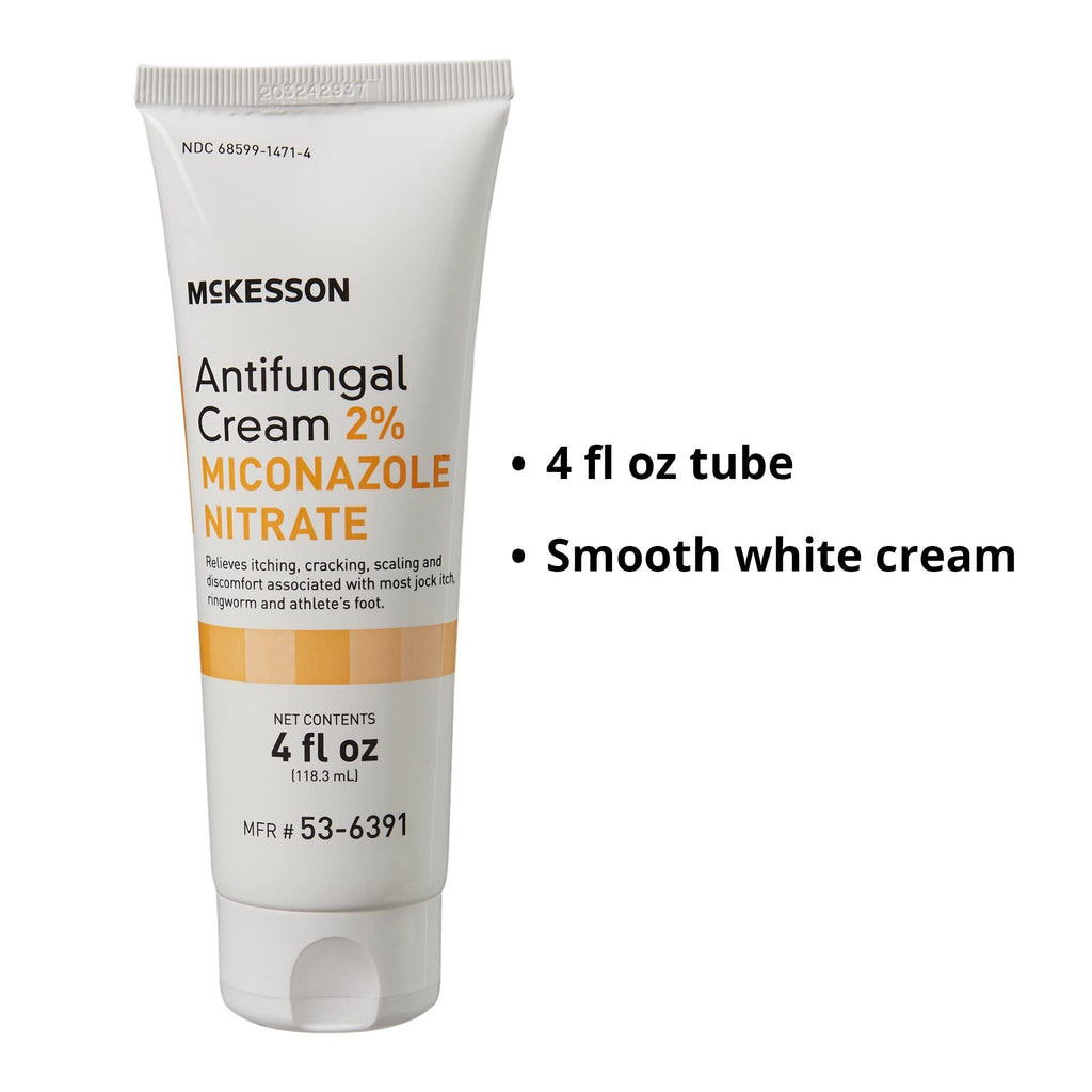 McKesson Antifungal Cream, 2% Miconazole Nitrate - Relieves Itching, Burning, Cracking from Jock Itch, Ringworm and Athlete Foot - 4 oz., 1 Count - FENGGESTORE20