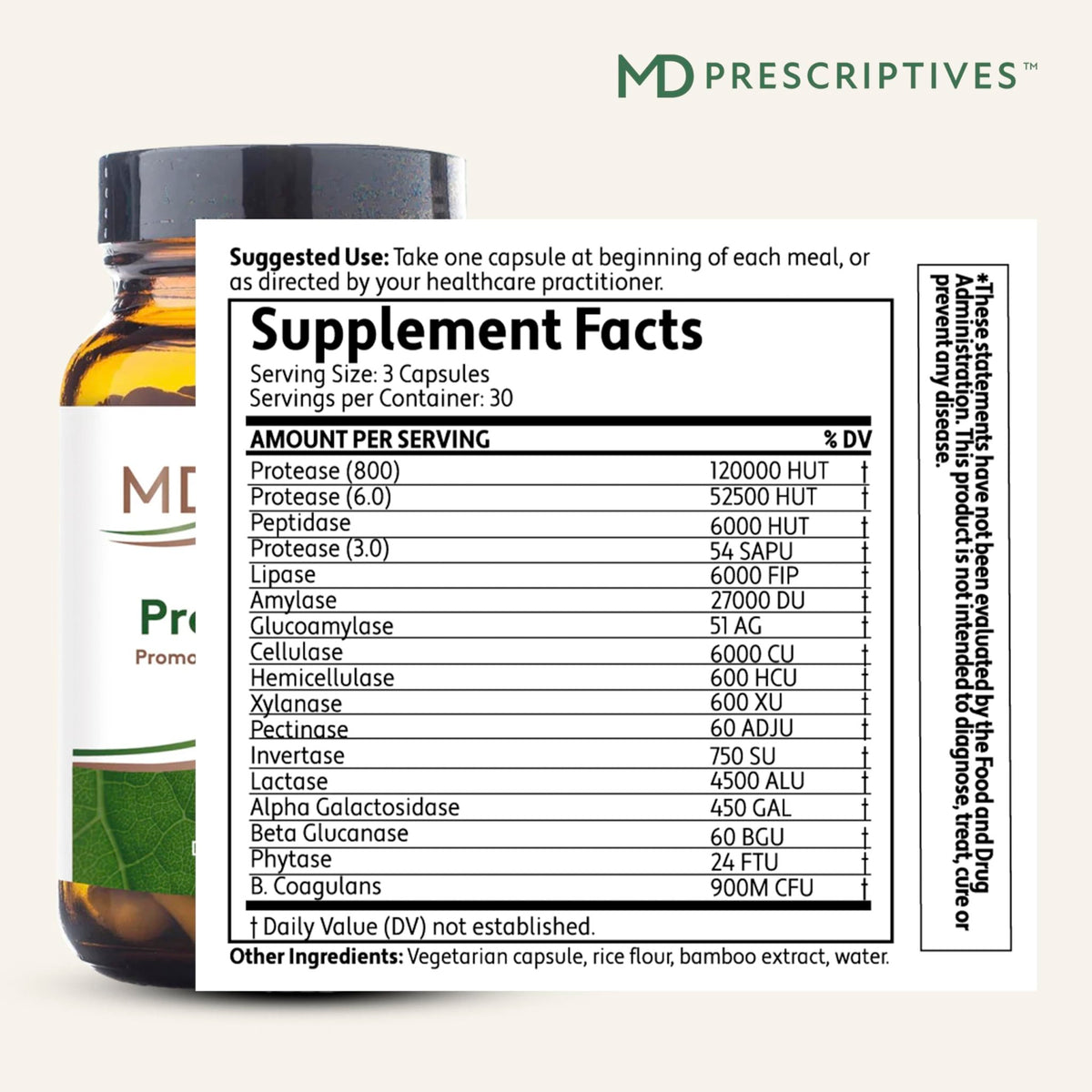 MD Prescriptives - ProbioZyme - Vegetarian Digestive Enzymes - Supplement for Digestive & Gut Health - 90 Capsules - FENGGESTORE20