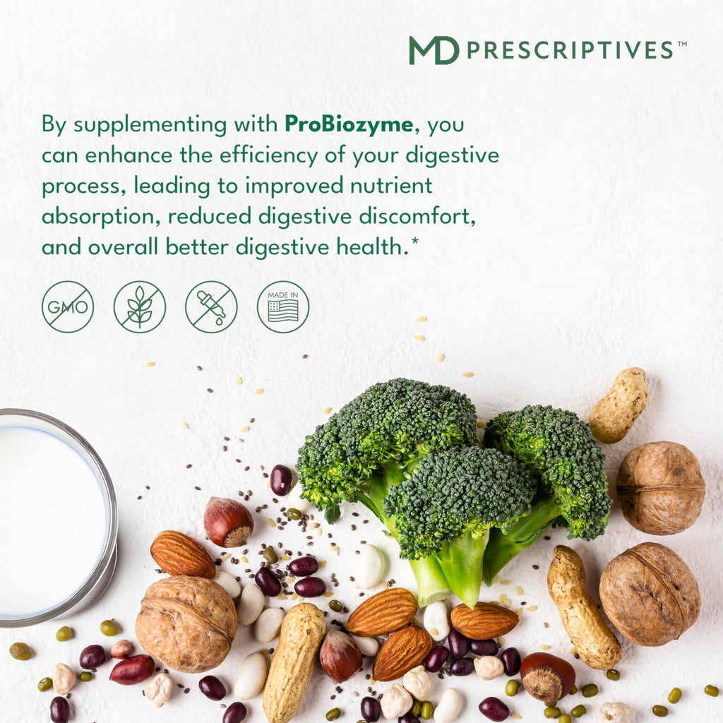 MD Prescriptives - ProbioZyme - Vegetarian Digestive Enzymes - Supplement for Digestive & Gut Health - 90 Capsules - FENGGESTORE20