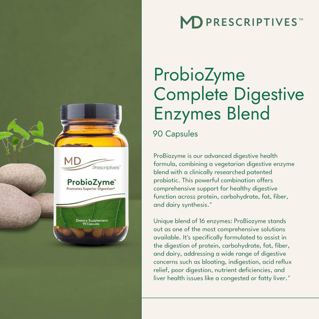 MD Prescriptives - ProbioZyme - Vegetarian Digestive Enzymes - Supplement for Digestive & Gut Health - 90 Capsules - FENGGESTORE20