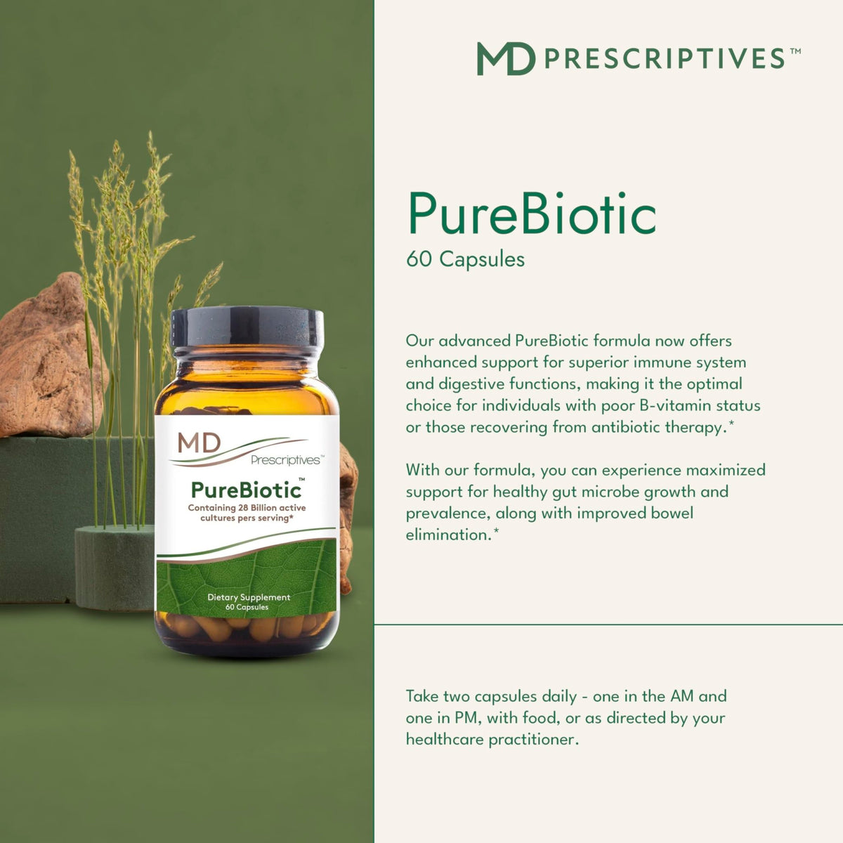 MD Prescriptives - PureBiotic - Probiotic Dietary Supplement for Digestive & Gut Health - 60 Capsules - FENGGESTORE20