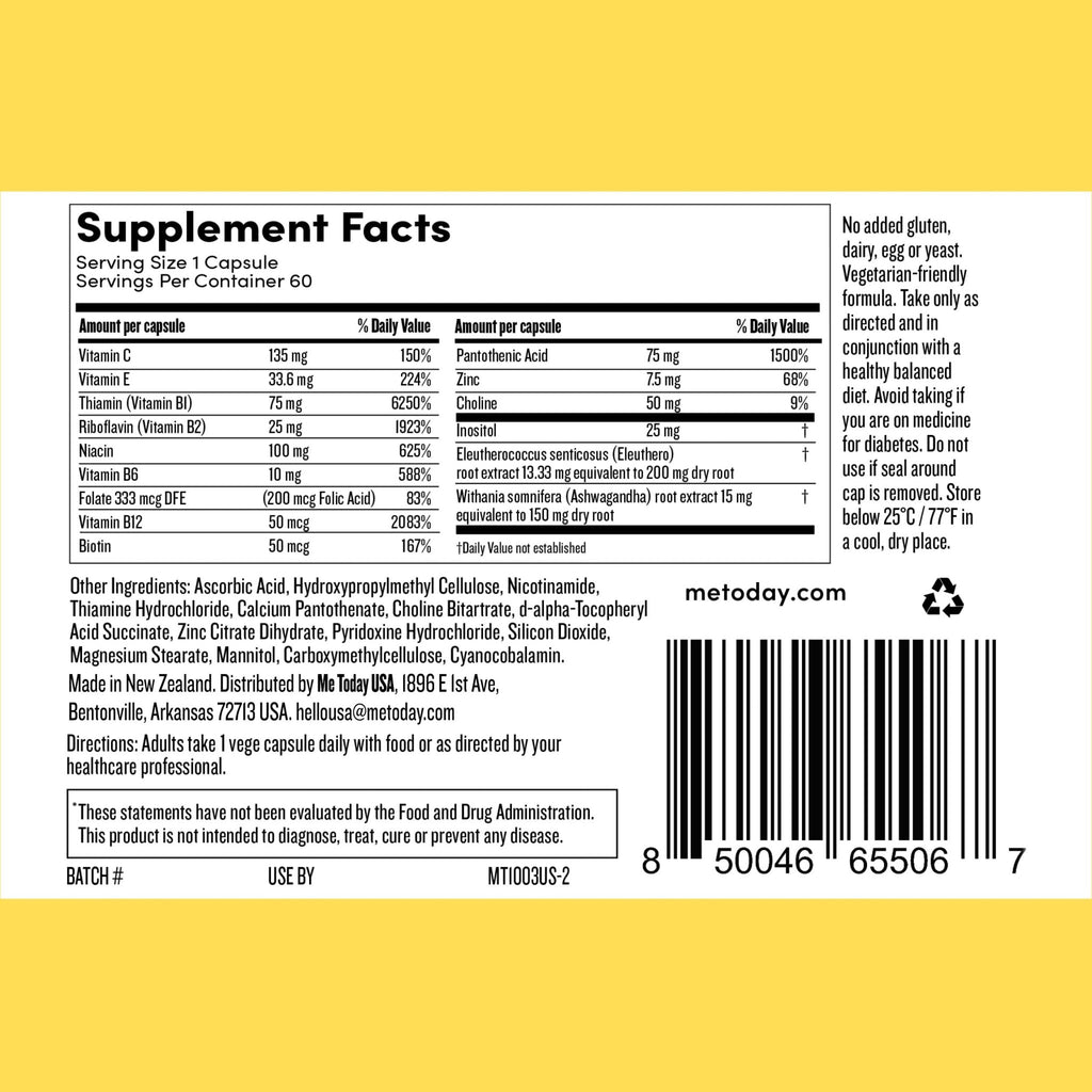 me today Energise Supplement Super B Vitamin B Complex for Men & Women - B6, B12 with Vitamin C, Zinc, Ashwagandha and Siberian Ginseng - FENGGESTORE20